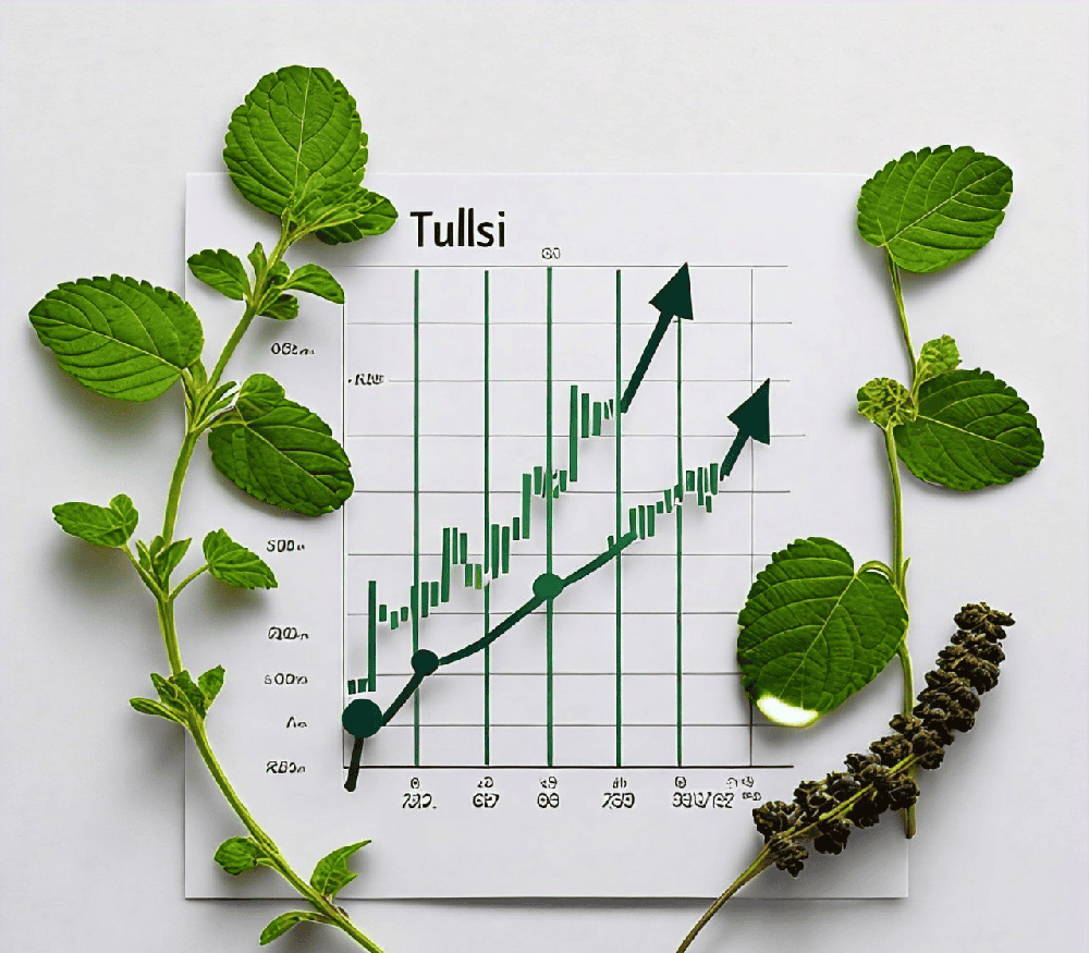 chart showing the antioxidant or anti-inflammatory activity of Tulsi